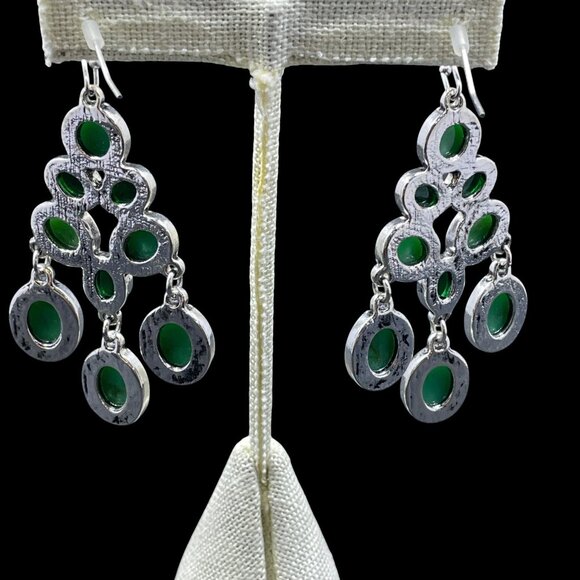 Boho Festival Jewelry Set Green Statement Earrings Necklace Whimsical Coquette - Picture 6 of 9